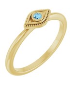 14K Yellow Gold Natural Aquamarine Stackable Evil Eye Ring - $522.00