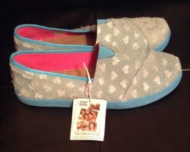 Bobs Lil&#39; Bobs by Skechers Girls Shoes Sz 6 Blue W Silver Sparkle Hearts NWT - £14.73 GBP