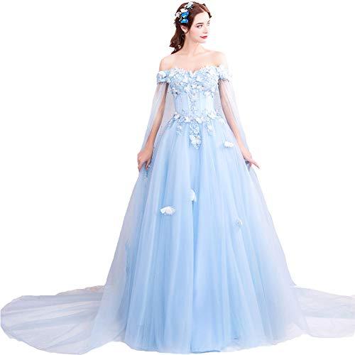 Kivary Off The Shoulder Long Prom Evening Dress Wedding Gown with Cape Sky Blue