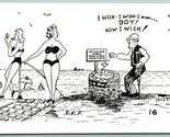 Comic Risque Beach Old Man Wishing Artist Signed FFF Unused Chrome Postc... - $4.90