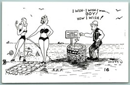 Comic Risque Beach Old Man Wishing Artist Signed FFF Unused Chrome Postcard H6 - £3.91 GBP