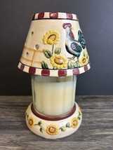 Primitive Ceramic Rooster Sunflower Candle Lamp Shade And Base No Candle - $21.51