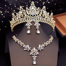 Crystal Water Drop Tiara Necklace Earrings | Blue Silver Gold Red Green ... - $41.99