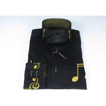Mens AXXESS Musician Singer Dress Shirt Turkey Musical Notes 322-13 Black Gold image 5