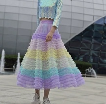 A-line Rainbow Layered Tulle Skirt Women Plus Size Tiered Holiday Tulle Skirt 