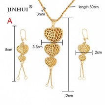 Dubai 24K gold color Jewelry sets for women bridal heart pendant necklace earrin - £18.35 GBP