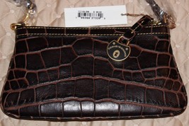 NEW Dooney &amp; Bourke Campbell Croc Embossed Leather Phone Wristlet Wallet  BROWN - £71.17 GBP