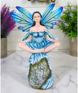 Fae Garden Zen Blue Dragonfly Fairy Meditating On Koan Yoga Rock Figurine - $74.41 CAD
