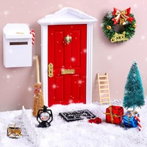 17 Pieces Christmas Elf Wooden Fairy Set Mini Wooden Tiny Door With Christmas Ac - £20.37 GBP