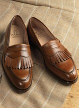 Handmade Men&#39;s Brown Tassel Loafer  Narrow Toe Original Leather Loafer S... - €112,59 EUR
