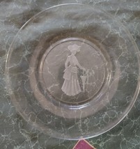 1971 Avon Lady Gibson Girl Etched Glass Christmas Holiday Plate Sales Rep Gift - £7.59 GBP