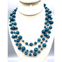 Vintage Dana Buchman Triple Strand Beaded Necklace, Silver Tone and Marbled Blue - £19.88 GBP