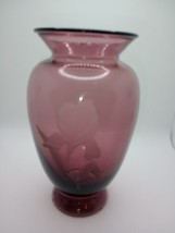 Fenton Amethyst Etched Iris Flower Vase Signed Paul Jones Stamped Fenton. - $23.22