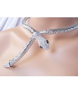 Silver Metal Fashion Clear Rhinestone Snake Choker Necklace Trending Coi... - £17.32 GBP