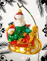 NEW! Authentic Christopher Radko SANTA in a Sleigh Big Hand Made Glass Ornament - £78.63 GBP