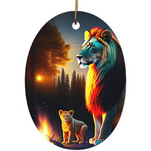 Lions Fire Camping In Forest Ornament CeramicDecor Xmas Gift For Lion Lover - £13.11 GBP