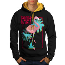 Wellcoda Pink Flamingo Island Mens Contrast Hoodie, Tropical Casual Jumper - £31.19 GBP