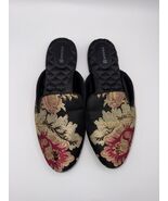 Birdies The Songbird Mules 8 Black Satin Floral Brocade Quilted Slip On ... - $58.15
