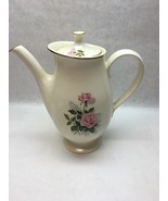 VINTAGE CERAMIC ROSES GOLD TRIM HANDLED TEA POT LID MCM HOLLYWOOD REGENCY - £69.88 GBP