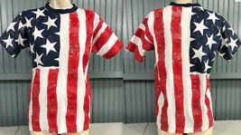 Vintage US Flag Patriotic Stars Stripes Cotton Made USA Large Base Line T-Shirt  - £11.48 GBP