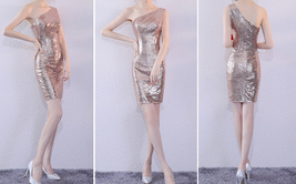 Gold One-Shoulder Sequin Dress Bridesmaid Plus Size Sequin Gown image 5