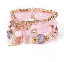 Women Bohemian Stackable Beads Multilayer Crystal Stretch Bracelet set - £3.92 GBP
