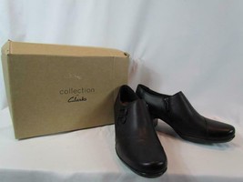 NIB Collection By Clarks Low Stack Heel Black Leather Shoe Bootie Sz 10 M Zip - £41.75 GBP