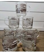 Vintage Set of 8 Currier &amp; Ives Winter Homestead Luminarc Glass Handled ... - €25,68 EUR