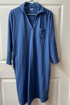 Lands End 3/4 Sleeve Shirt Dress Womens Size Large Blue Burner Fabric Jersey - £15.55 GBP