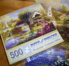 Jigsaw Puzzle 500 Pieces Church Stream Covered Bridge Flowers And Trees ... - £10.08 GBP