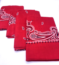 Red Bandana Print Cloth Fabric Napkins Set Lot 4 Red &amp; White Americana - $32.54
