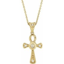 14k Yellow Gold Ethiopian Opal and Diamond Ankh Cross Necklace - £598.71 GBP