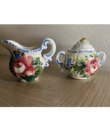 Italian Renaissance Revival Faïence Nove Rose Floral Sugar Bowl And Crea... - €29,36 EUR