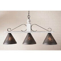 Large Wellington Wood Pendant Island Light in Vintage White Punched Tin Country - £286.80 GBP