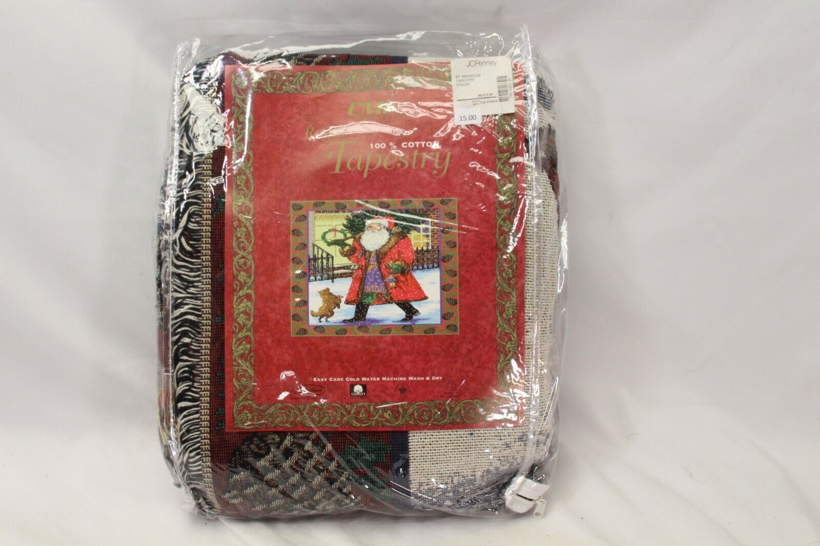 JC Penney St Nicholas Tapestry Throw Blanket Christmas 100% Cotton - $48.99