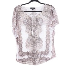 I.N. Studio Burnout Shirt PL Womens White Gray Tassel Short Sleeve Geome... - $15.70