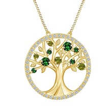 0.75Ct Simulated Emerald-Peridot Tree of Life Pendant 14K Yellow Gold Plated - £149.43 GBP