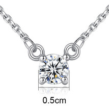 Necklace Simple Sterling Silver Pendant S925 Silver Four Claw Micro Set Zircon E - £14.38 GBP