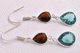 Handmade 925 Silver Blue Topaz/Smoky Oval Shape silver/Gold/Rose Plated Earrings - £26.30 GBP+