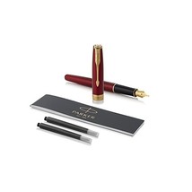 Parker Sonnet Red Lacquer Gold Finish Trim Fountain Pen Medium Nib, Gift Boxed  - $294.00