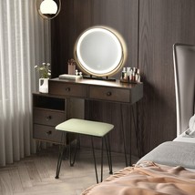 Modern Dressing Table with Storage Cabinet-Walnut - £265.26 GBP