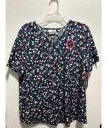 Scrub Star Tiny Hearts Love Medical V-NECK SCRUB TOP Women&#39;s Size Small NEW - $13.41 CAD