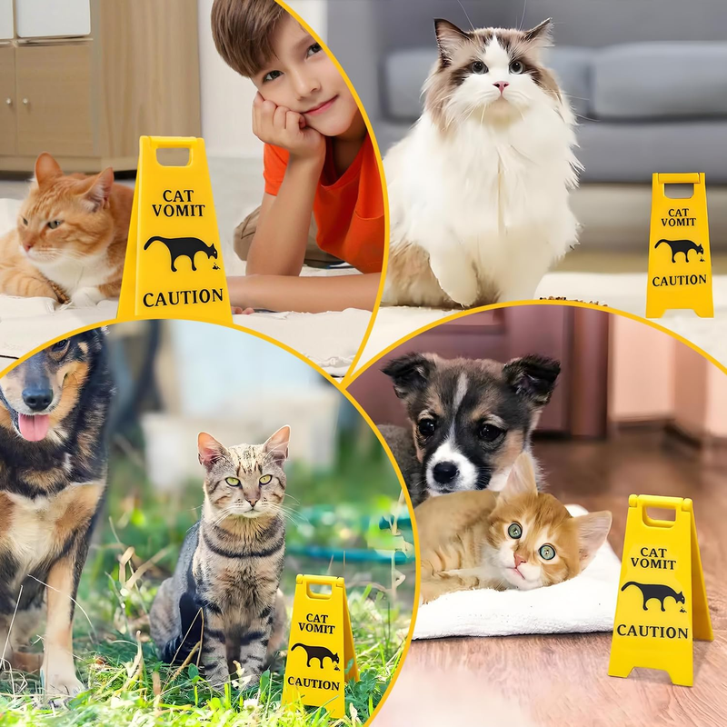 3-Pack Double-Sided Cat Vomit Caution Sign, 3D-Printed Yellow Mini Cat Vomit Sig Item image 7
