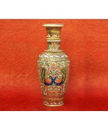 12&quot; Marble Stone Flower Vase Emboss Hand Carved Pot Handicraft Meenakari... - £115.99 GBP