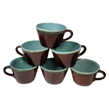 Set 6 Lot Red Wing Pottery Village Brown USA Vintage Coffee Mug Teal Green Blue  - £89.94 GBP