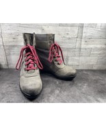 Sorel Boots Women 7.5 MLexie Shoes Gray Leather Hidden Wedge Lace Up Wat... - $67.66 CAD