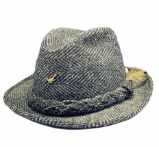 Stetson fedora hat vtg wool 7 and 1/8 feather roadrunner pinback pin houndstooth - £59.17 GBP