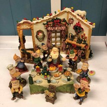 Vtg O’Well Santa &amp; His Elves at Dinner 12 Piece Set Two Sided Detailed i... - $191.80