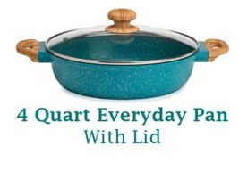 Pioneer Woman ~ TEAL Speckle ~ 4 Qt. Everyday Pan w/Lid ~ Cast Aluminum - £44.36 GBP