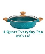 Pioneer Woman ~ TEAL Speckle ~ 4 Qt. Everyday Pan w/Lid ~ Cast Aluminum - £44.45 GBP